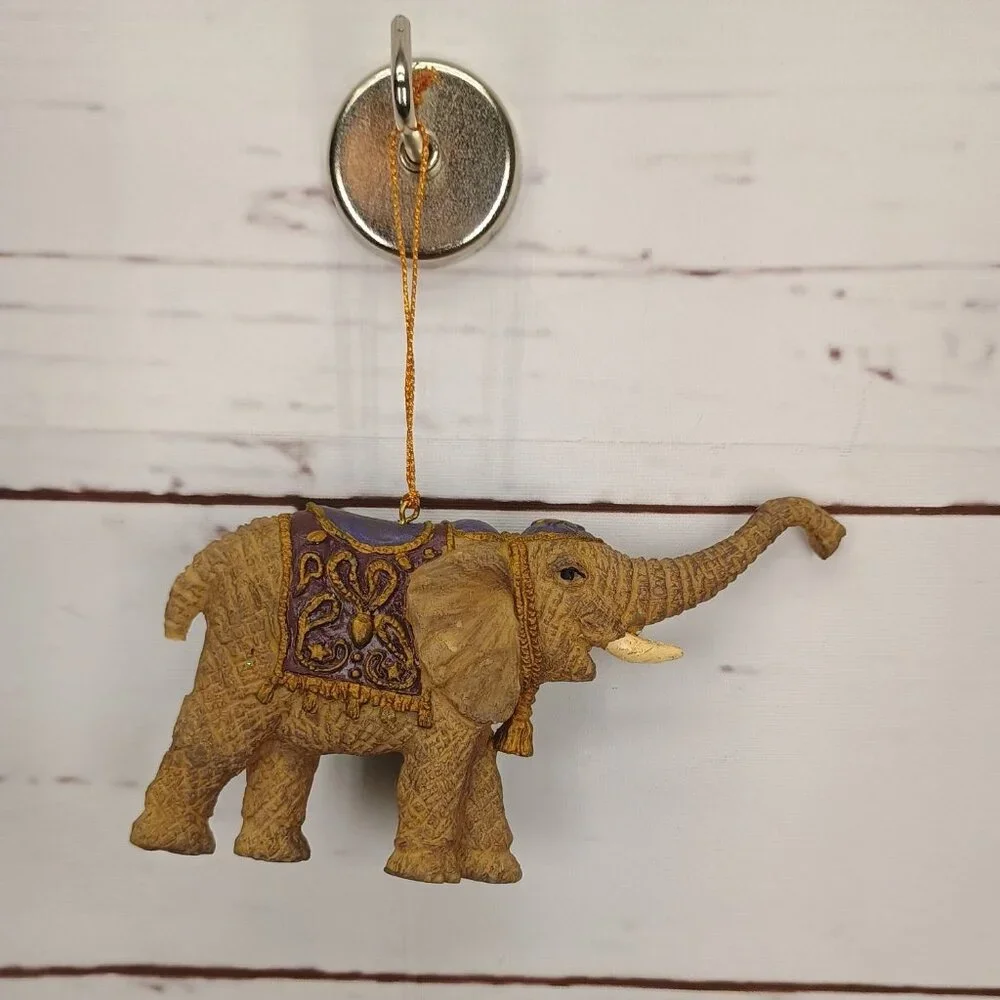 Handcrafted Resin Elephant Hanging‎ Ornament With Purple & Gold Accents For Home
